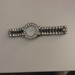 Elegant Silver and Black Crystal Watch